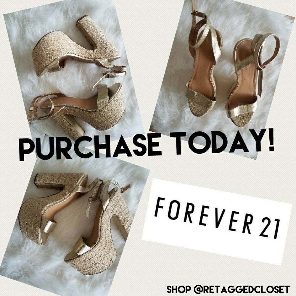 Forever 21 Gold Woven Platform Heels